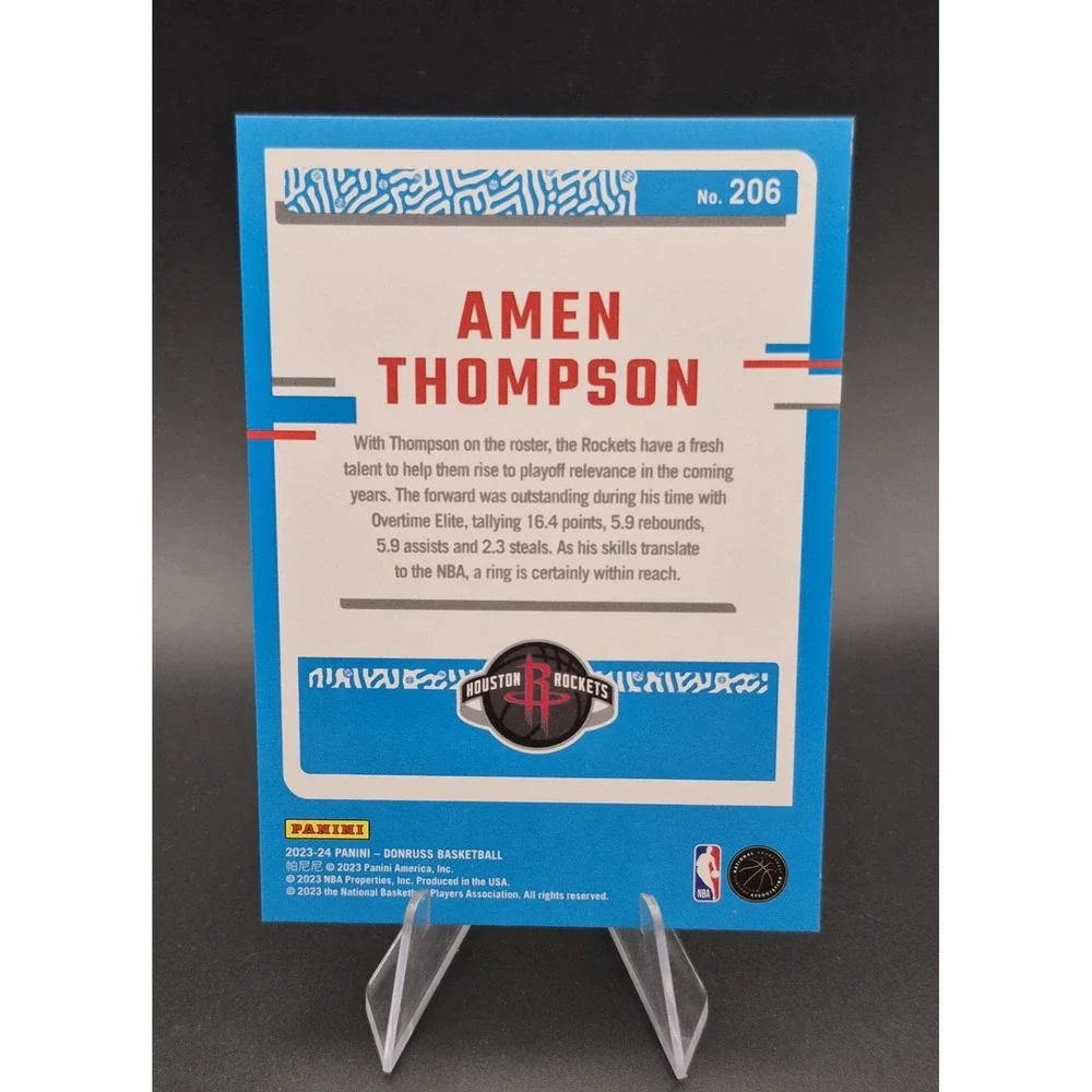 2023 Donruss Amen Thompson #206 Rated‎ Rookie Red & Green Lazer /75 (RC) Rockets